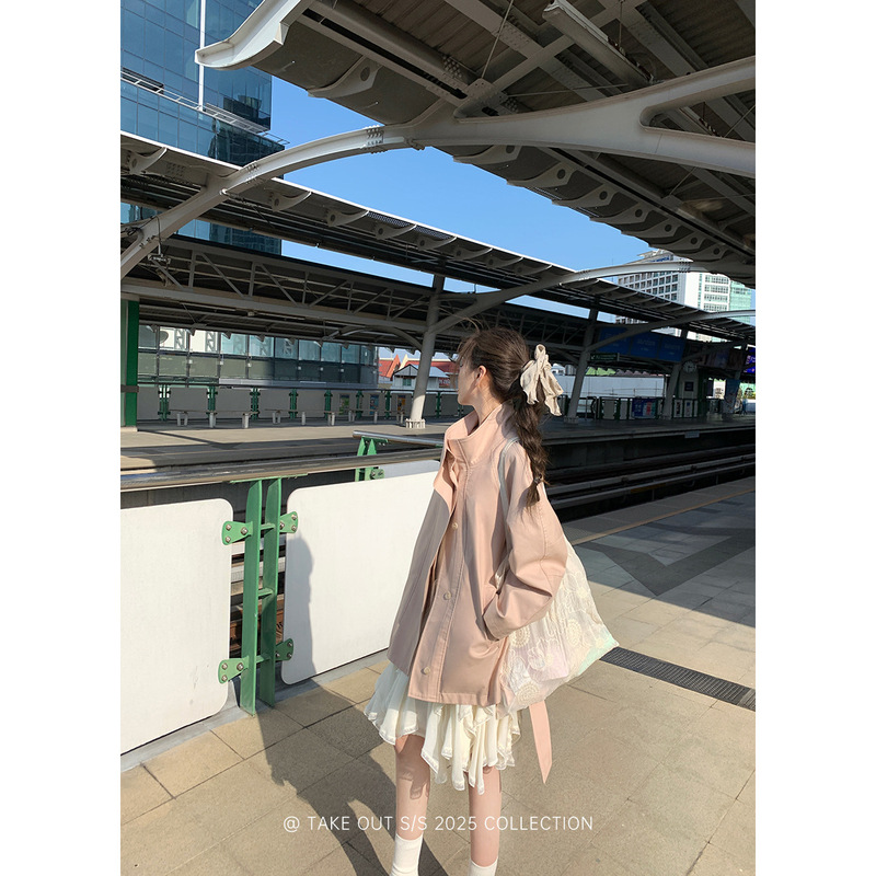 【白色相簿】早秋韩系风衣外套女短款英伦风立领收腰上衣|undefined