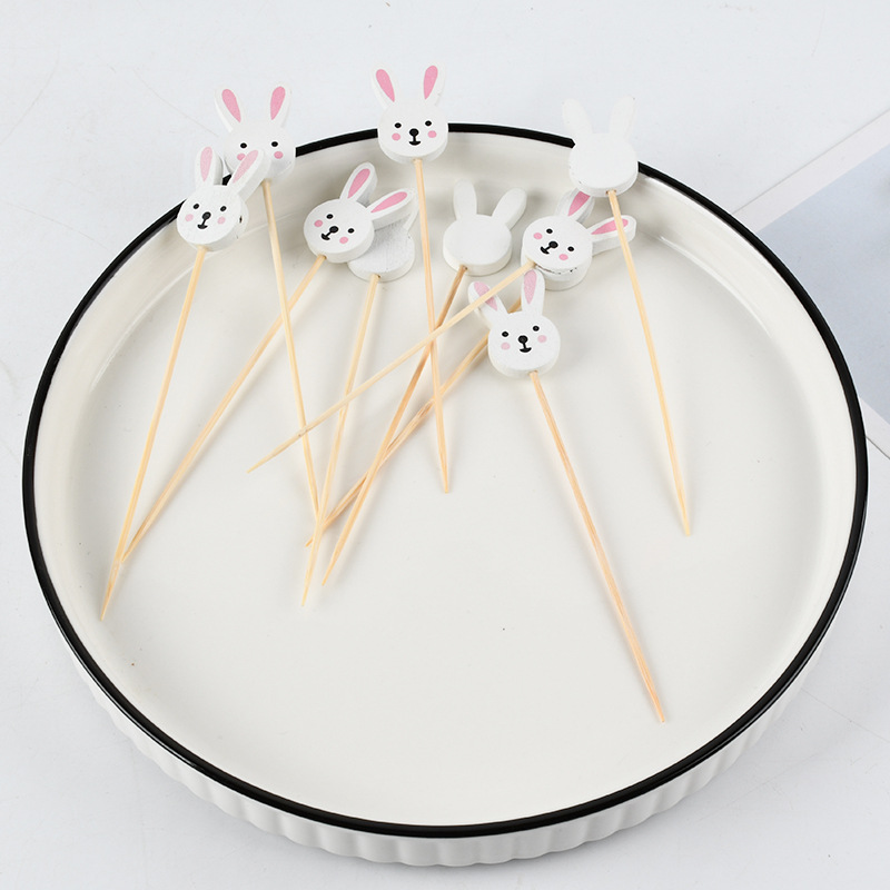 Animal desechable palillos de bambú conejo palillos de frutas creativos palillos de dientes de cóctel decorativo suministros de palillos de frutas