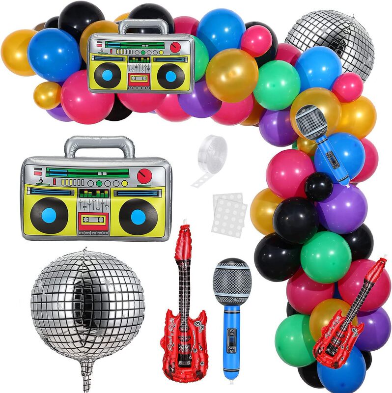 80 90 s Theme Disco Party Decoration Radio Guitar Microphone Birthday Party Balloon Arrangement