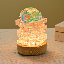 幻彩玫瑰花灯冰块氛围小夜灯跨境情人节礼物床头创意台灯永生玫瑰