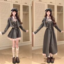 沃茨学院 日系氛围感jk制服甜美学院风外套收腰连衣裙秋季两件套