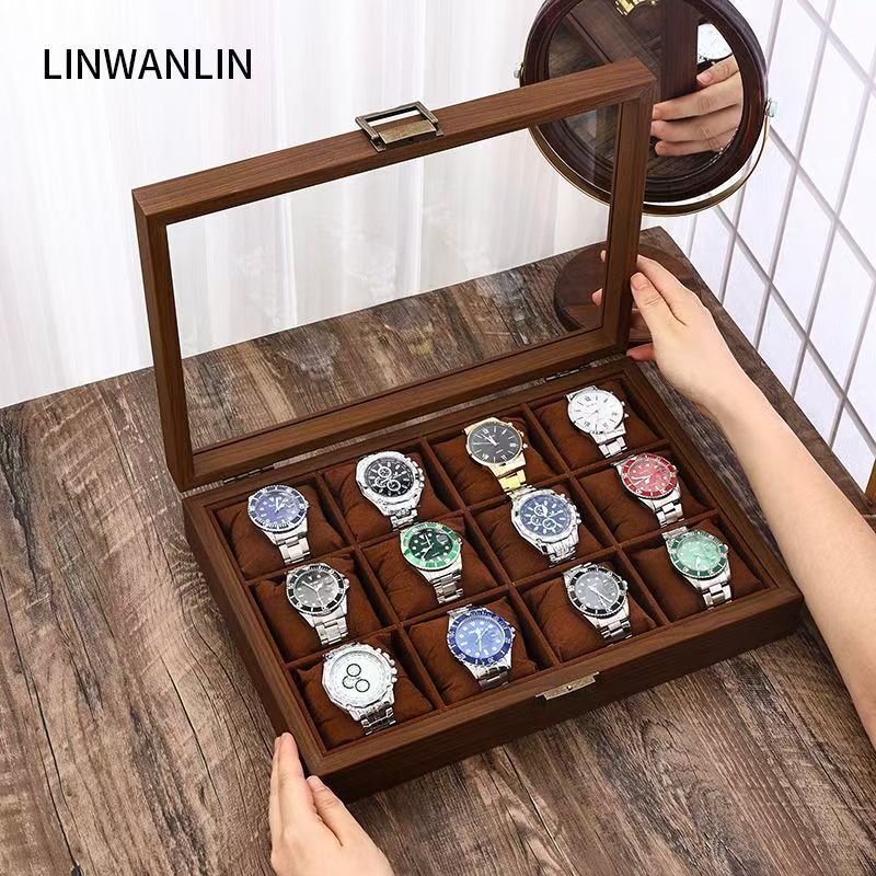Black Walnut Wood Grain Silk Cotton Soft Pillow Watch Storage Box Collection Box Watch Display Box Packaging Solid Wood Jewelry Storage Box