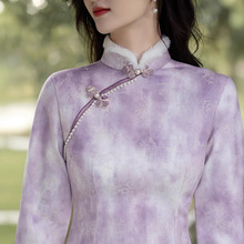 贝之韵复古民国风丝麻倒大袖旗袍2025年冬季新款毛绒领保暖舒适