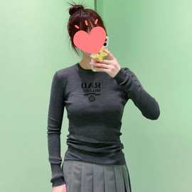 打底衫女毛衣字母提花针织衫修身显瘦圆领内搭巨好看的早秋上衣潮