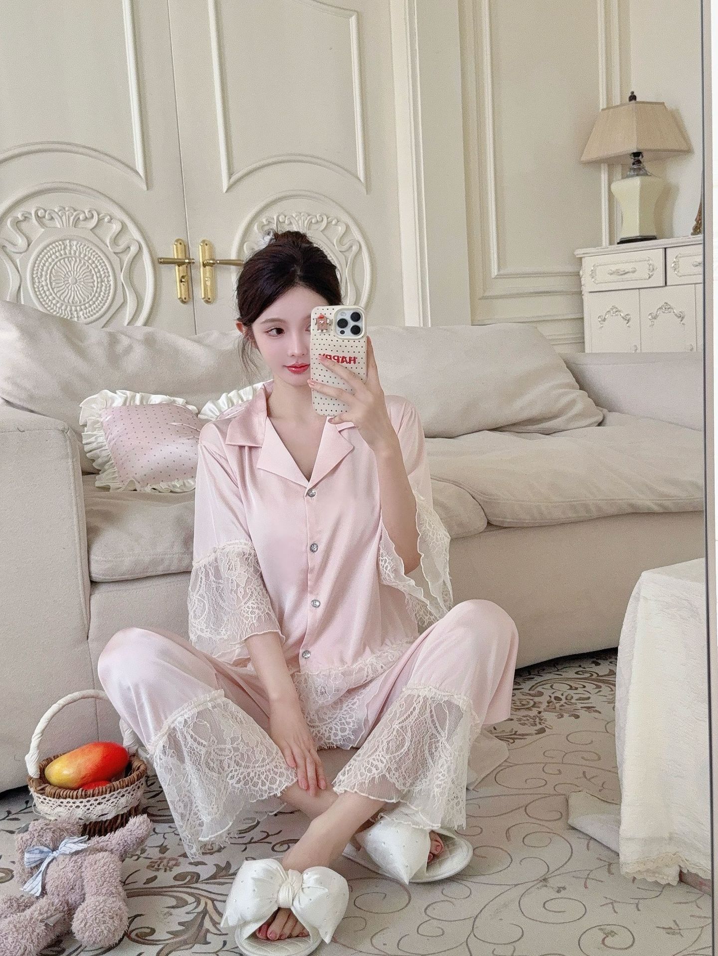핑크색 반팔 바지