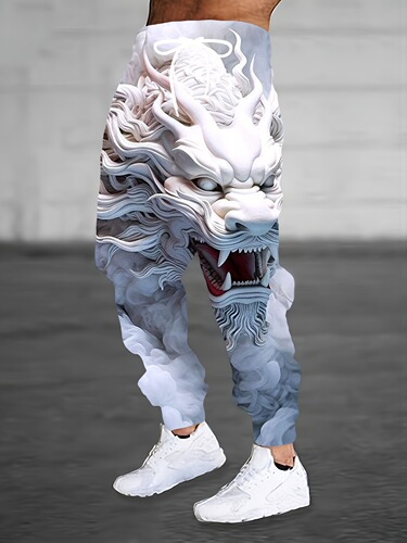 TEMU Bestselling Air Layer Waistcoat Pants 3D Printed Dragon Pattern Series Cuffed Pants