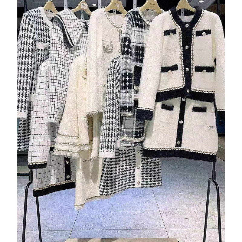 Маленький ароматный ветер норковый бархатный свитер набор женский 22 новый осенний вязаный куртка юбка юбка из двух частей со скидкой