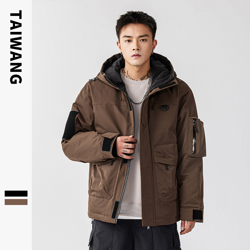 Ropa para hombre Chaqueta de algodón de seda de moda Ropa de trabajo impermeable para exteriores Tops para hombre con múltiples bolsillos_voghion.com