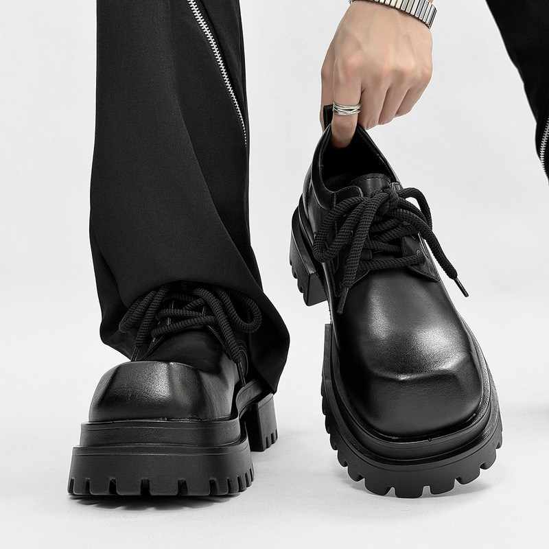 Thick-Soled Versatile Men's Height-Increasing British Style Black Leather Shoes Derby Shoes Thick-Soled Versatile Men's Height-Increasing British Style Black Leather Shoes Derby Shoes