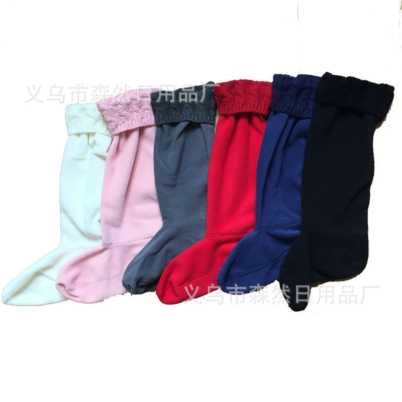 Autumn and Winter Women's Rain Boots Liner Socks Warm Polar Fleece Stockings Versatile Knitted Stockings Velvet Cover Floor Socks over the Knee