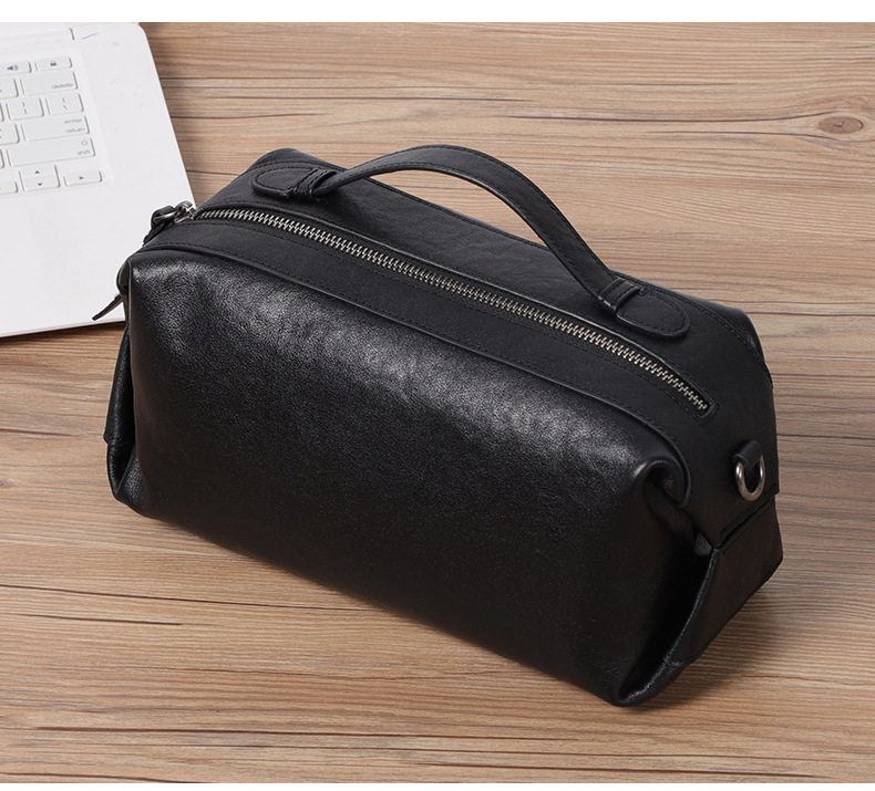 Túi đeo chéo nam da bò thật thuộc da, túi đeo vai kiêm túi xách tay nhỏ 29×11×17 cm — Màu đen chi tiết 3