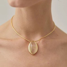 新款秋冬天然茶晶吊坠项链可调节毛衣链轻奢小众设计高级感项链