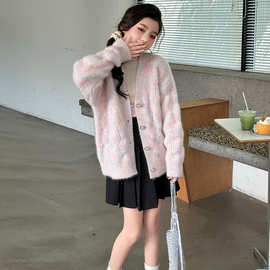 女孩洋气开衫彩色毛衣春秋装2026新款初中生休闲穿搭中大童针织衫