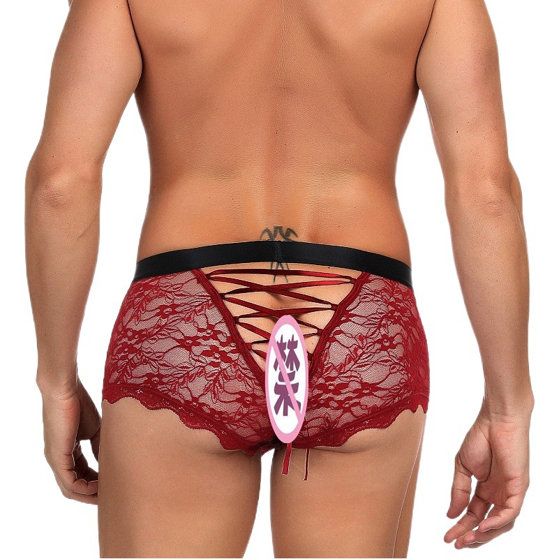 Ropa interior sexy de los hombres de comercio exterior de Europa y América sexy boxeadores de encaje cintura baja Perspectiva de encaje Amazon venta al por mayor 073
