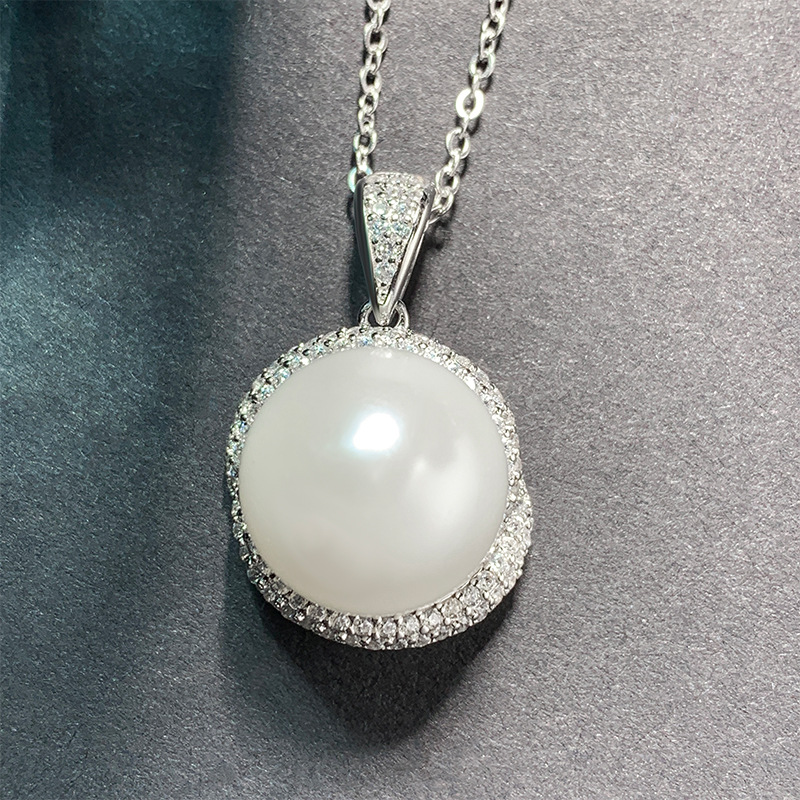 Zhuang Sheng joyería S925 plata con incrustaciones Aobei Madre de la perla de las mujeres cuentas grises todo fósforo colgante traje 14 mm12mm