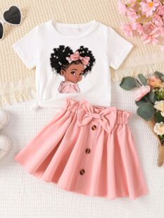 (Cross-border trading), brand summer cartoon T-shirt girl's with bow, skirt, with short sleeve