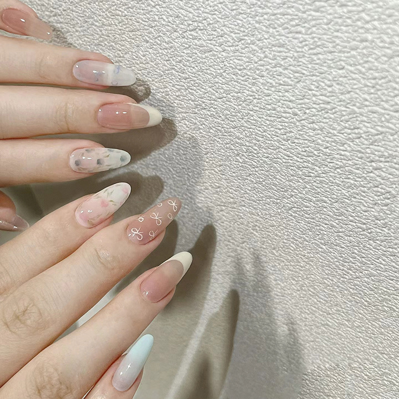 穿戴甲片纯色可拆卸指甲片美甲贴片印花指甲片简约假指甲片24片