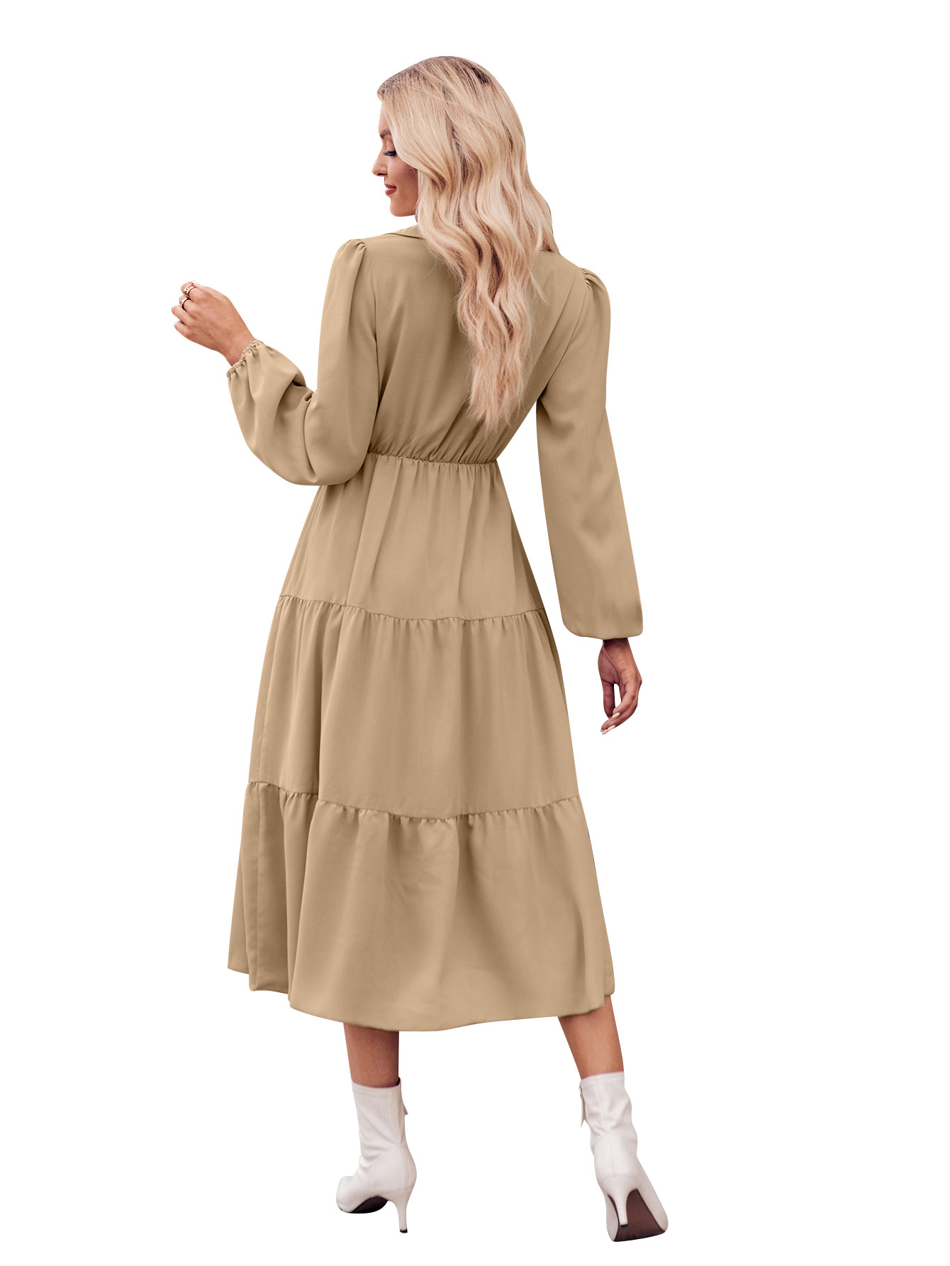 Modely Women's Solid Color Simple Daily Long Sleeve Dress