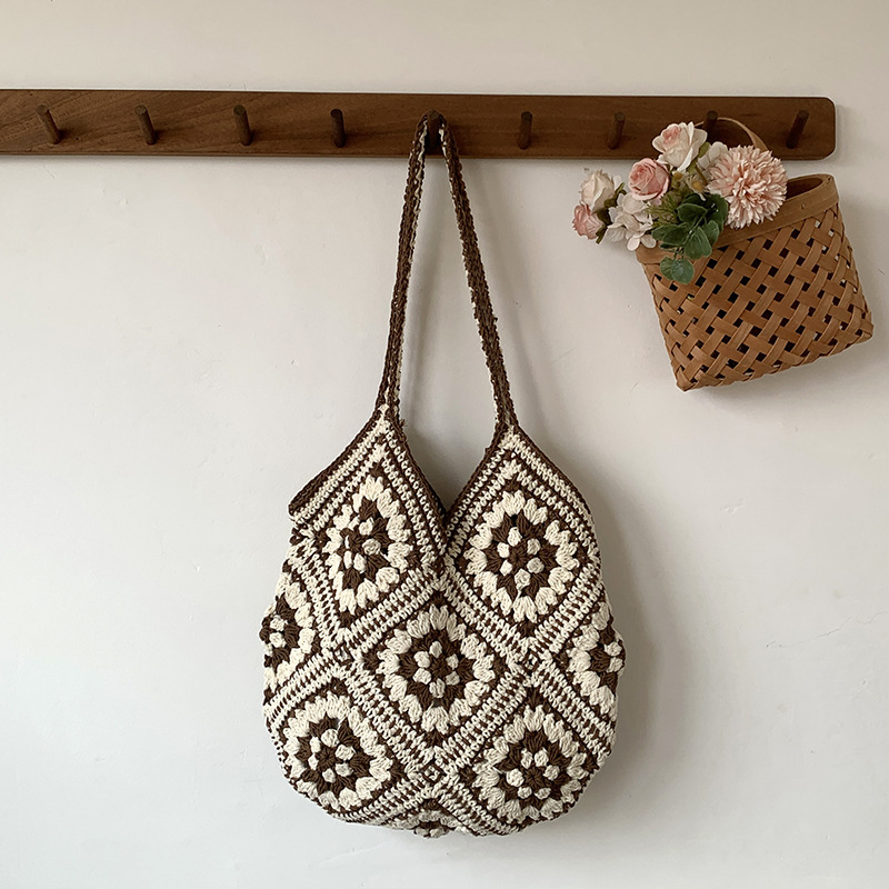 Cross-Border Crochet Knit Tote Bag, Handmade Women's Casual Travel Shoulder Bag, New Arrival Vacation Bag - Thumbnail 2