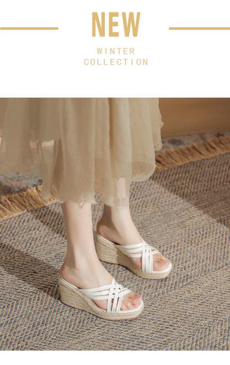 Sandal cao gót nữ hở mũi đế xuồng bện thừng gót 9 cm — màu trắng chi tiết 2