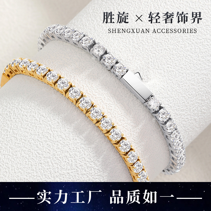 Cross-Border 3-5mm Tennis Bracelet Jewelry Hip-Hop Light Luxury Niche 316L Stainless Steel Zircon Men's Bracelet Customization