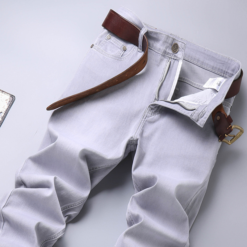 Lee dex cross-border trade jeans men's straight slim spring and summer thin light gray stretch business youth