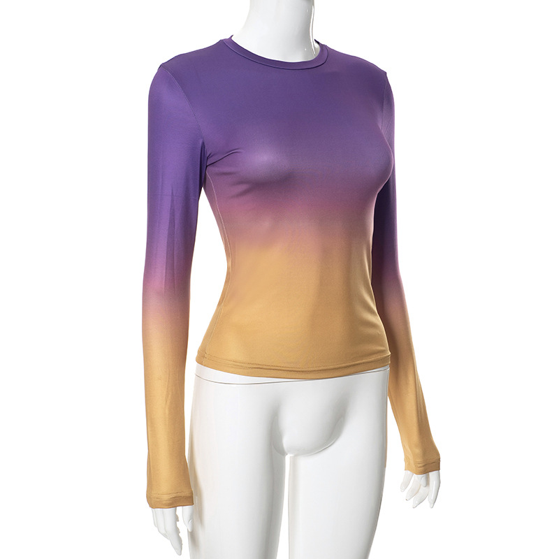 Women's T-shirt Long Sleeve T-Shirts Streetwear Gradient Color display picture 37