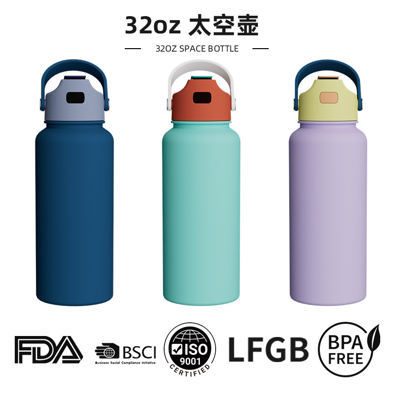 跨境32oz不锈钢太空壶不锈钢防摔保温杯便携把手吸管保温水杯定制|undefined
