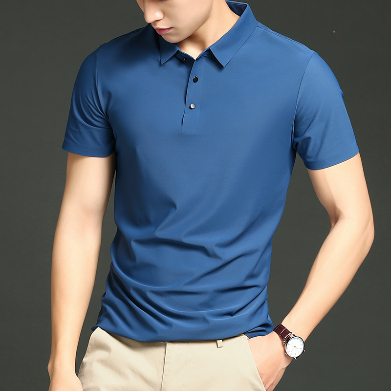 Polo de verano para hombres, nailon de seda de hielo, hombres y mujeres sin costuras, camiseta de manga corta casual de negocios, grupo de camisetas de hombres de alta elasticidad