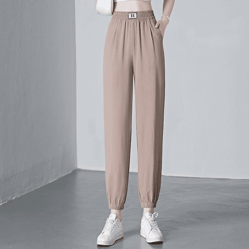 Loose Sports Nine-Twelve Mid-Rise Summer Outerwear Thin Linen Material Large Size Quick-Dry Ice Silk Harem Casual Pants for Women