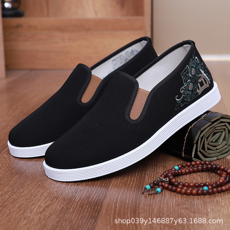 Old Beijing Cloth Shoes for Men, Breathable, Fashionable, Versatile, Comfortable and Casual Dad Shoes, Soft Sole, Non-Slip, Lightweight Cloth Shoes