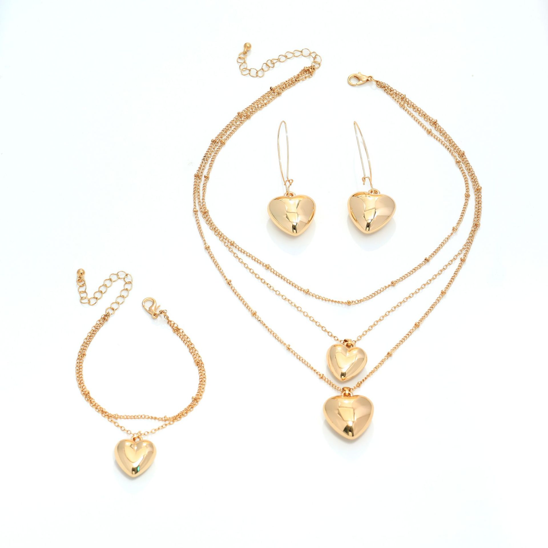 Conjunto de joyería de amor dorado simple de moda europea y americana, blogger, el mismo estilo, collar de todo fósforo, aretes, pulsera image 6