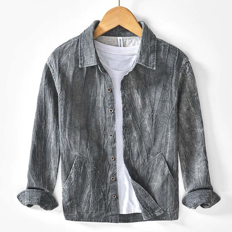 L165 осенний лацканный повседневный рамовые рубашки ретро хлопчатобумажная куртка с длинными рукавами пальто для волос
