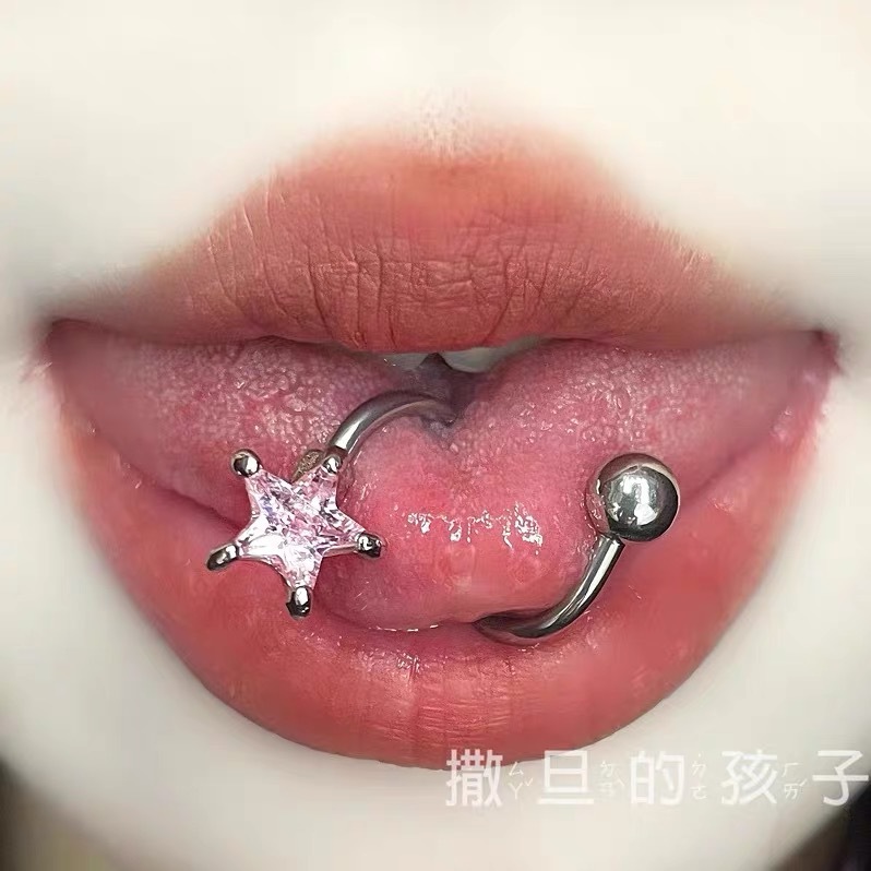 Blue S-Shaped Tongue Ring Externally Threaded 316L Surgical Steel Tongue Barbell Piercing Jewelry detail image 3