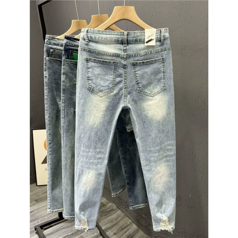 Ретро светлые джинсы, эластичные тонкие брюки, slim fit
