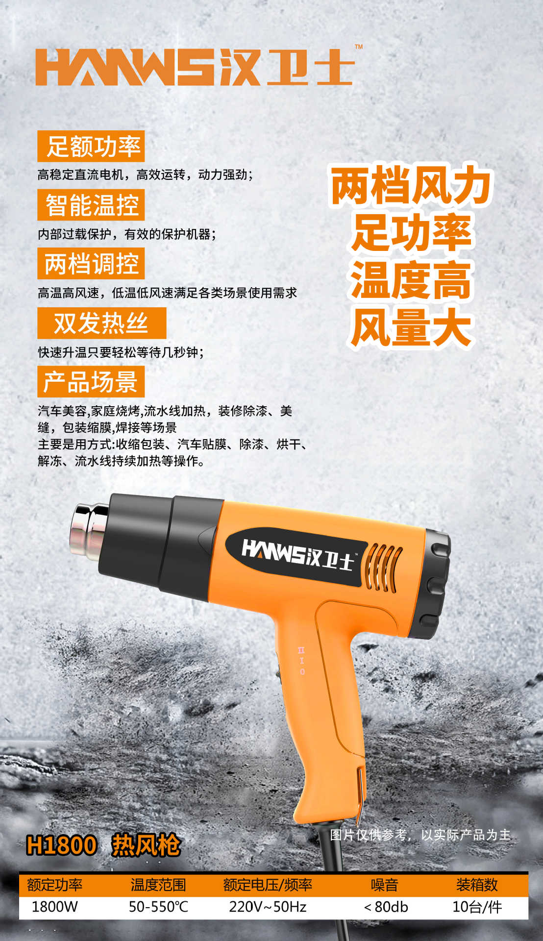 Gun de aire caliente de dos velocidades de regulación de temperatura ventilador de aire caliente industrial pistola de soldadura de plástico pistola de cocción de película de cocción de película de contracción térmica