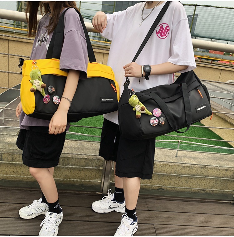 New Nylon Fabric Gym Bag Travel Sports Cylinder Handbag Luggage Bag Dry And Wet Separation Handbag display picture 34