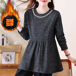 钉钻遮肉减龄精仿羊毛大码女装2025冬新款胖妹妹加绒加厚保暖上衣