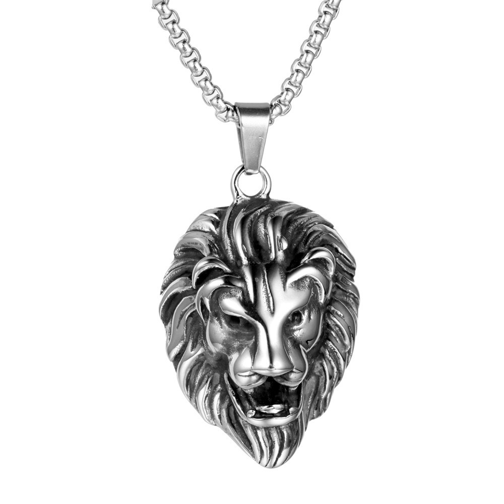 Retro Style Personalized Lion Head Titanium Steel Pendant Men's and Women's Rock Jewelry Punk Domineering Men's Stainless Steel Necklace