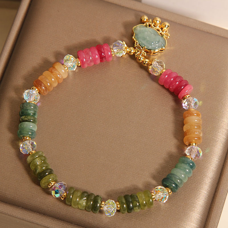 Nueva pulsera de cuentas de ábaco de turmalina de color chino, pulsera de cristal de nube auspiciosa de jade de agua azul de nicho de lujo ligero para mujer