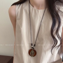 新中式禅意圆环树叶项链女新款复古国风长款毛衣链简约百搭配饰