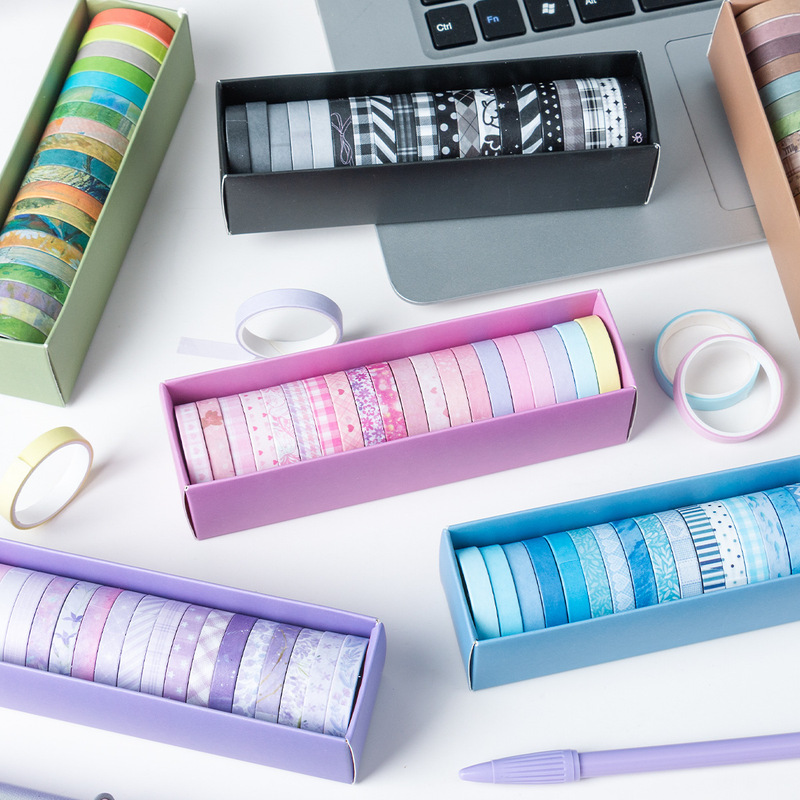 20 Rolls of Boxed Light and Shadow Stripes Series Washi Tape Handbook Decoration Material Cross-Border DIY Beautification Tape Wholesale