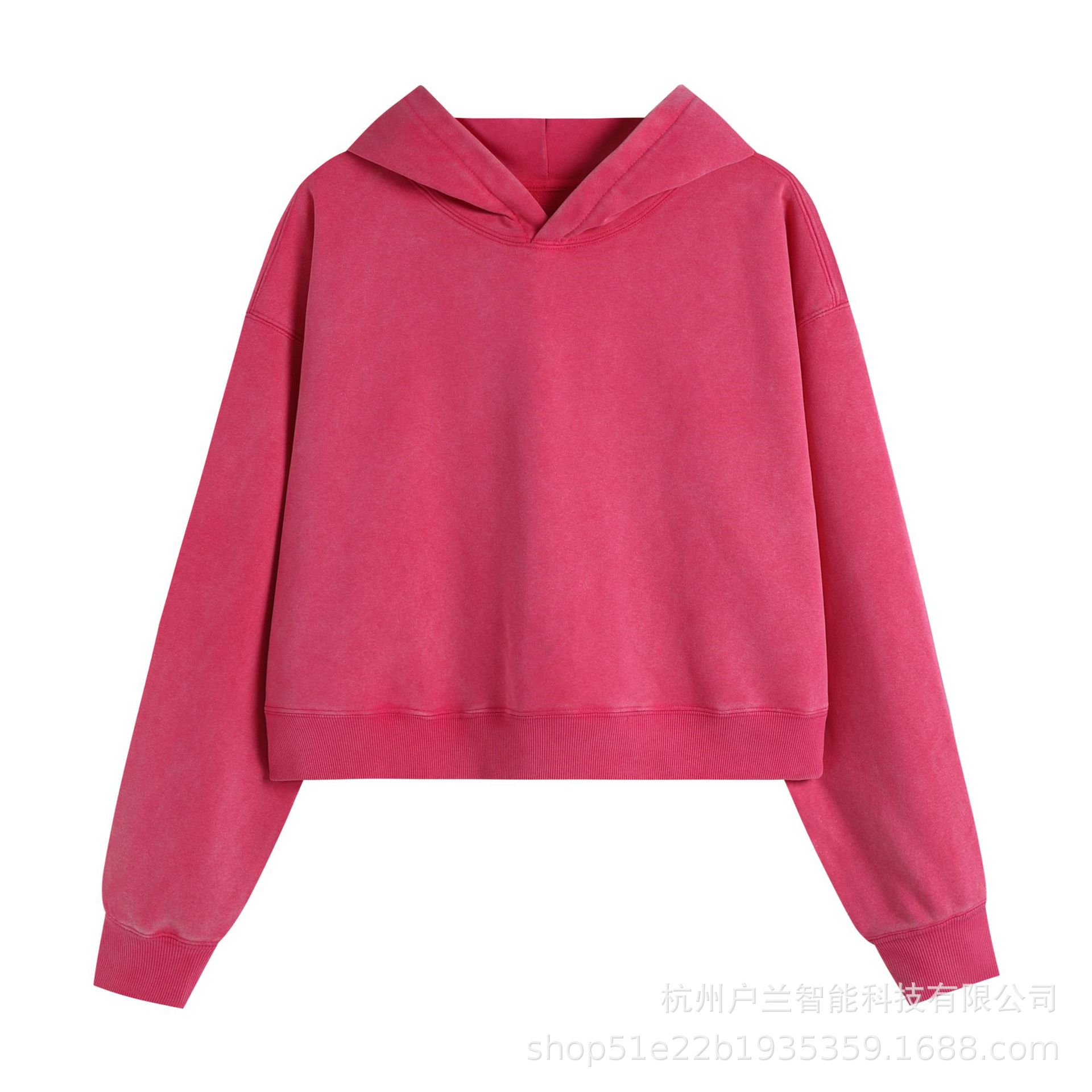 Women's 400g brushed distressed hoodie rose red