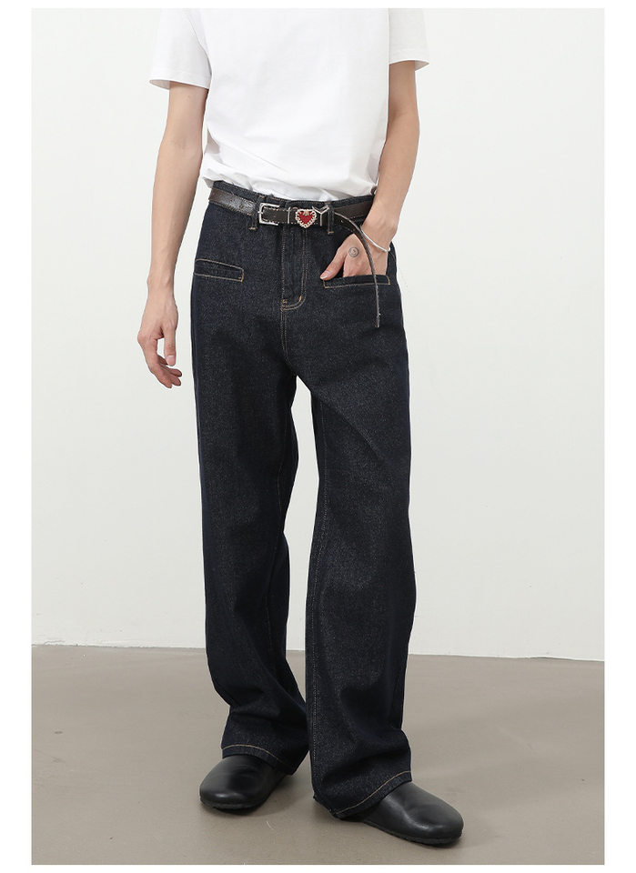 Quần jean nam ống rộng dáng suông có túi kiểu Hàn Quốc — Denim đen, màu xanh denim chi tiết 7