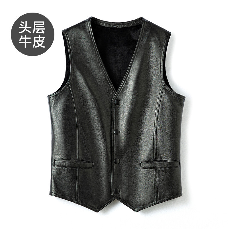 Genuine Leather Men's Vest 2026 Spring and Autumn New Style Haining First-Layer Cowhide Business Vest Fashion Casual Regular Jacket Genuine Leather Men's Vest 2026 Spring and Autumn New Style Haining First-Layer Cowhide Business Vest Fashion Casual Regular Jacket