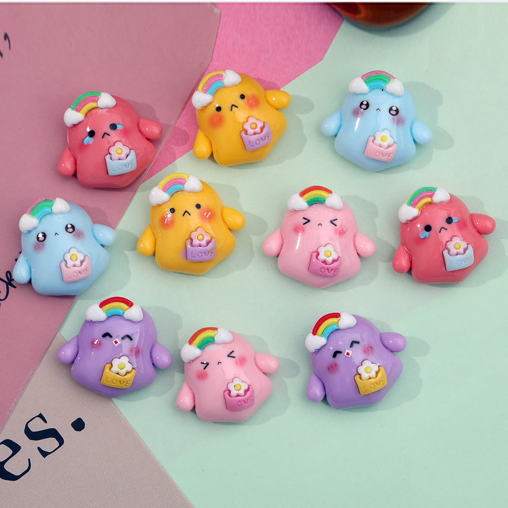 Nueva historieta lindo pollo Arco Iris DIY resina accesorios hechos a mano accesorios para el cabello teléfono móvil Shell llavero zapato hebilla accesorios al por mayor