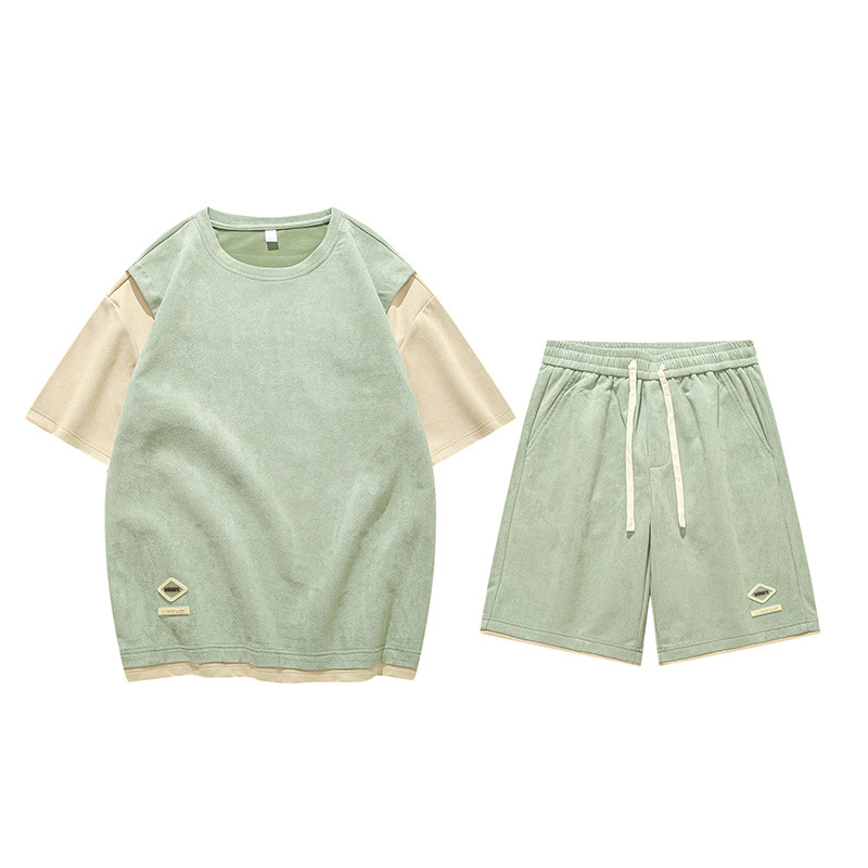 Pánské oblečení sportovní oblek letní tenký ledový smysl trendy značka pohledný módní odpovídající sada pánského oblečení s krátkým rukávem_voghion.com