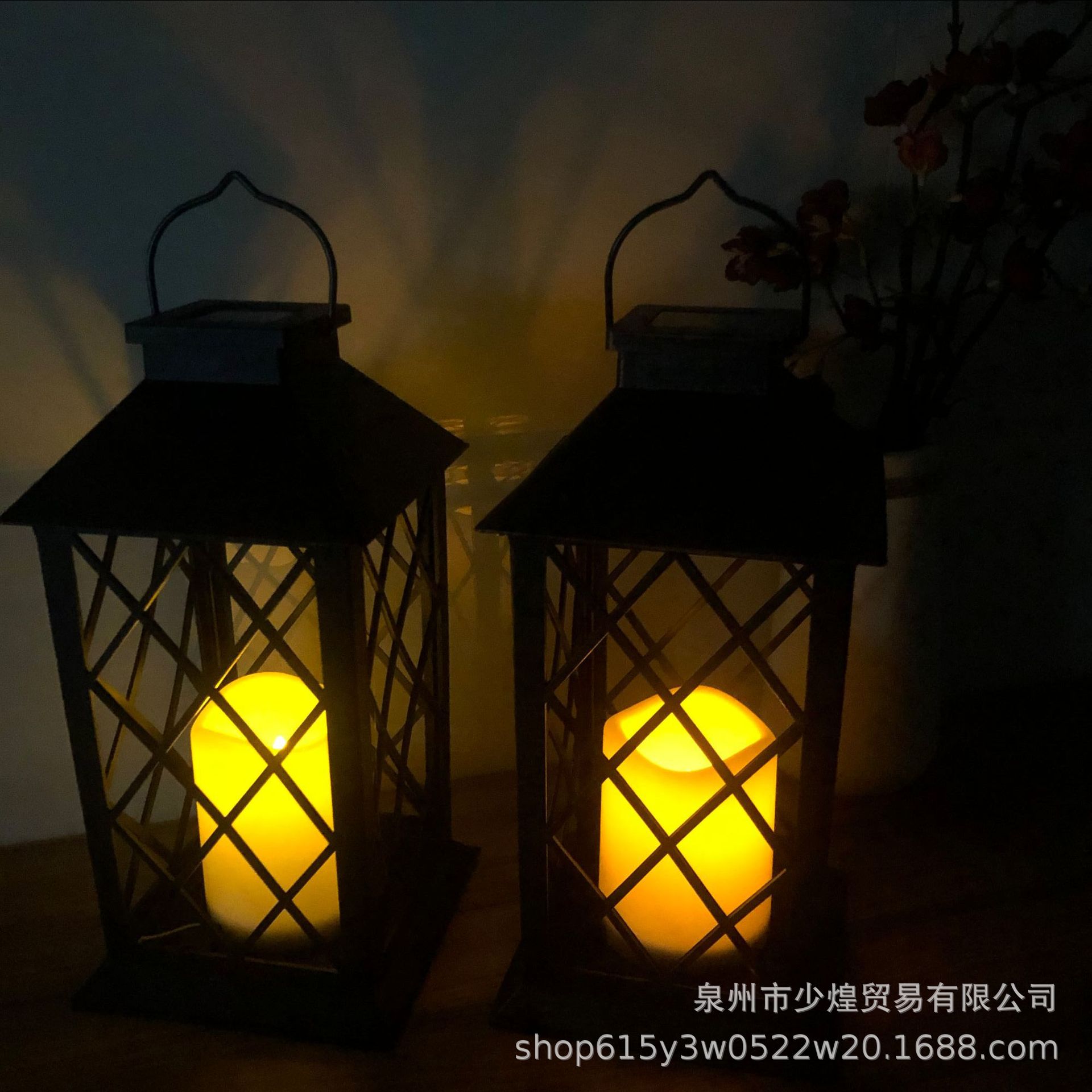 亚马逊太阳能蜡烛风灯 户外庭院复古宫灯 氛围景观花园装饰灯-阿里巴巴