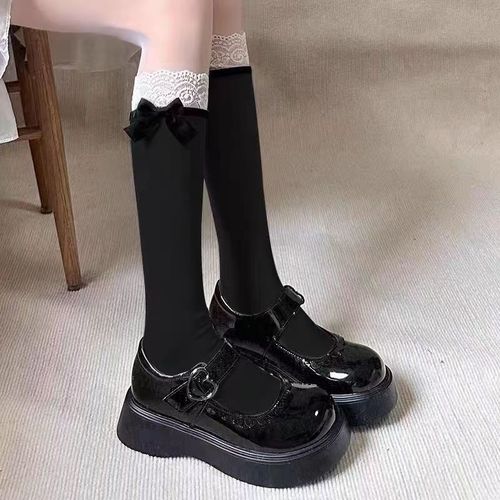 2024 Spring New Sweet Lolita Bow White Mid-Calf Socks with Japanese Lace Edge Breathable Ankle Socks