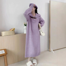 2025新款宽松冬装时尚洋气中长款针织毛衣裙洋气加厚翻领连衣裙